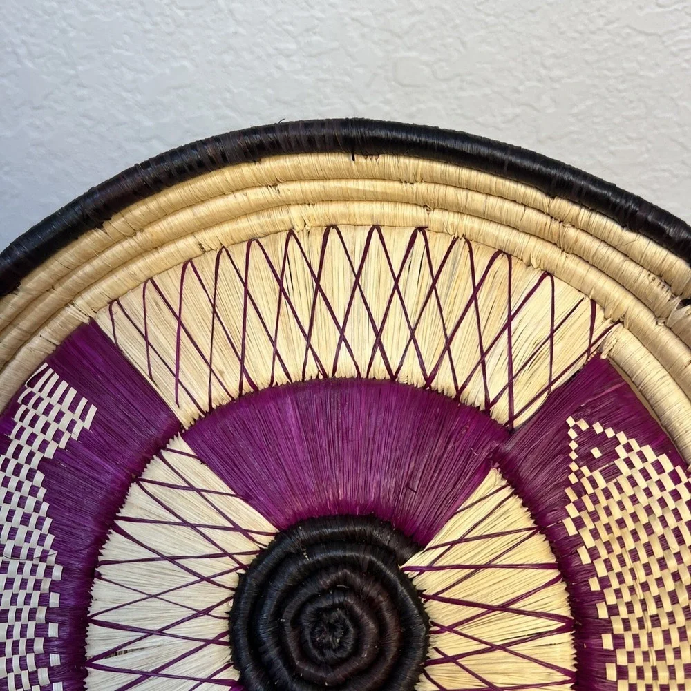 Vintage Handwoven Boho Wall Basket Tray African Fish Spiral‎ Design